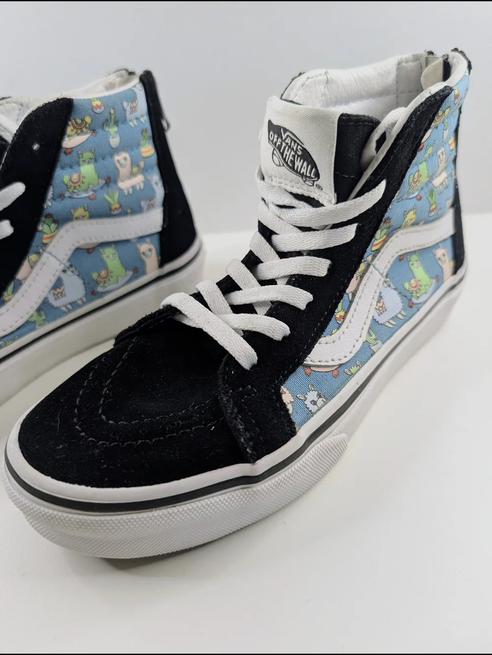 Vans Sk8-Hi Zip Kids Llama Print High Top Skate Shoes Black Blue Size 2